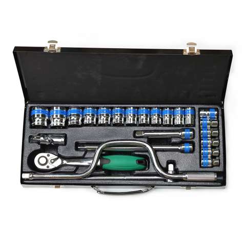 24 Pieces Iron box 1/2 Inch Drive Cr-V Heavy Duty Professional Kit Ratchet Socket Wrench Sets